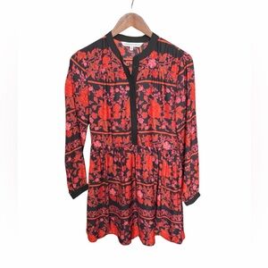 Cupcakes & Cashmere long sleeve floral mini dress XS black red offie casual work